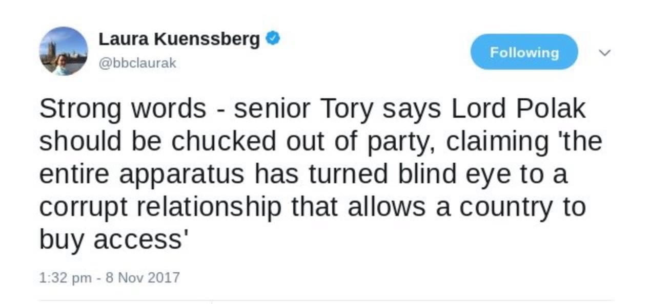 Click to enlarge Twitt Laura Kuenssberg Lord Polak Israel