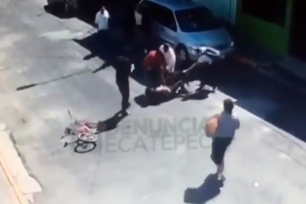 The woman fell to the floor during the terrifying dog attack