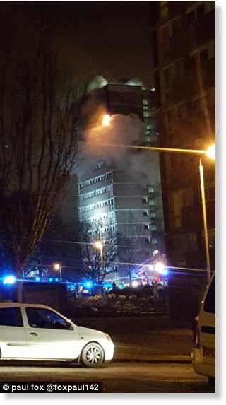 Click to enlarge The building is currently on fire and it is believed the blaze started on the ninth floor at 6pm
