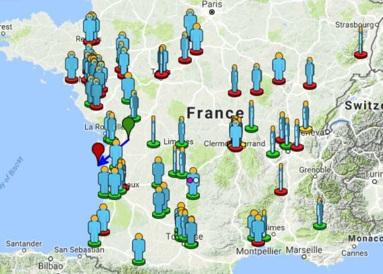 Click to enlarge AMS event #4312-2017: Meteor fireball over France map