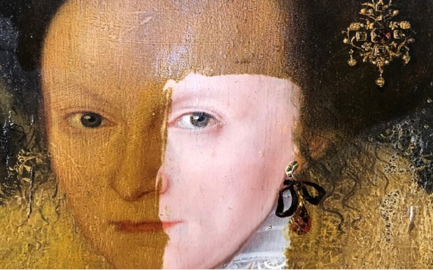 The restoration revealed magnificent details underneath the varnish Credit: Philip Mould & Co
