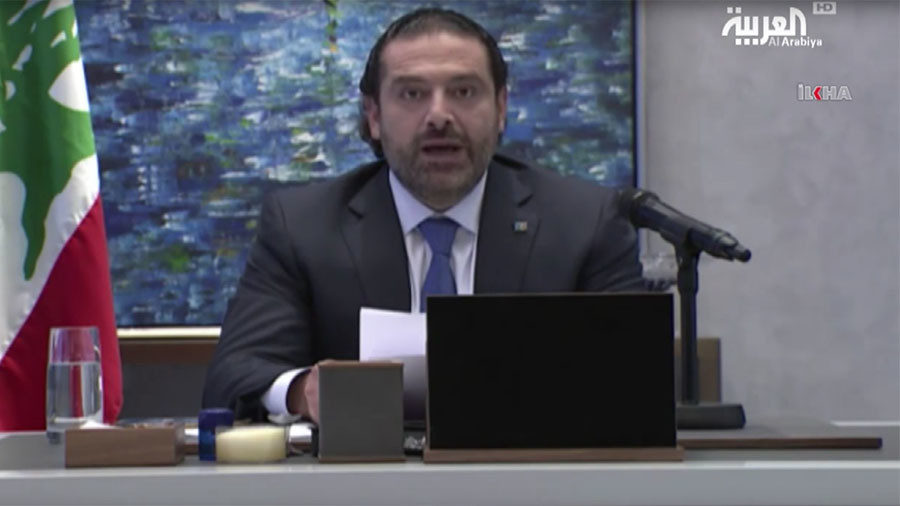 Click to enlarge Hariri reads his resignation statement