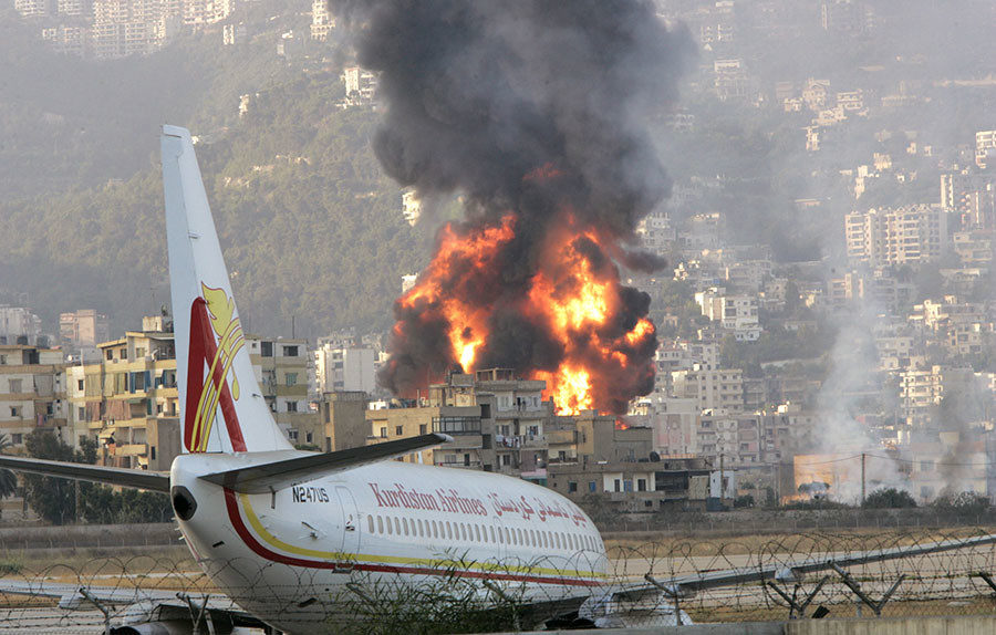 Click to enlarge Beirut international airport on fire