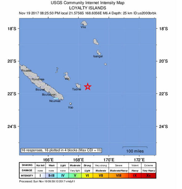 The quake struck east of the Loyalty Islands in New Caledonia