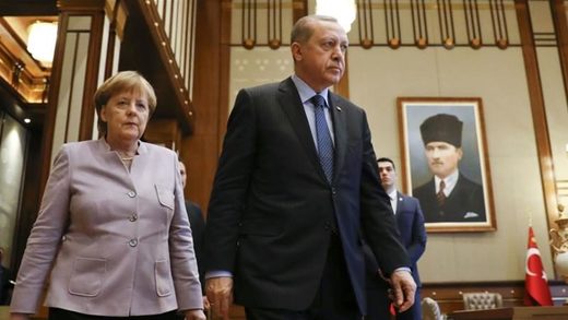 Click to enlarge German Chancellor Merkel has been a vocal supporter of cutting funds to Turkey in recent months Erdogan