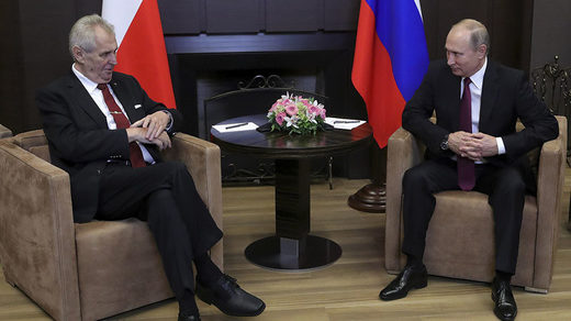 Russian President Vladimir Putin (R) meets with Czech President Milos Zeman