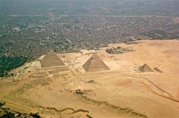 The Giza-pyramids and Giza Necropolis, Egypt, seen from above