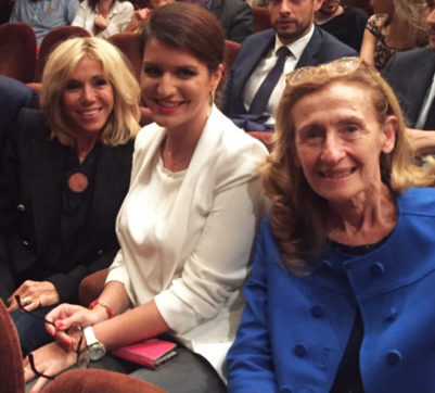 From left to right: Macron, Schiappa, Belloubet during the theater play 'the tickles'