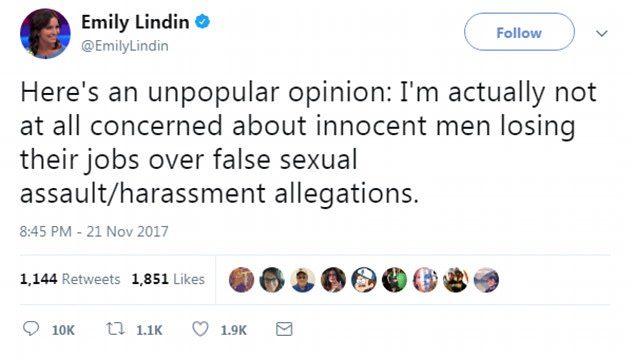 Popular US Teen Vogue writer Ms Lindin tweeted this to her 22,000 followers last night