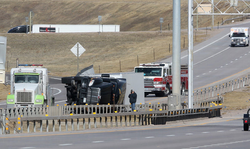 toppled trucks Wyoming