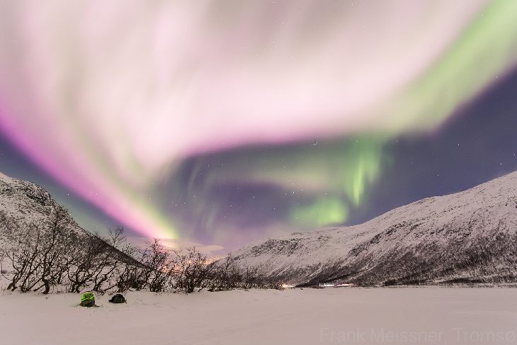 Taken by Frank Meissner on November 22, 2017 @ Tromsø, Norway  pink aurora spotless sun