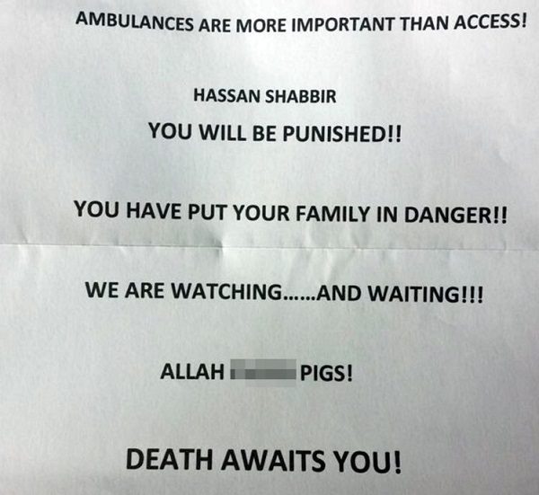 Click to enlarge Death threat
