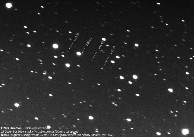 A long exposure showing the asteroid Phaethon in four different locations
