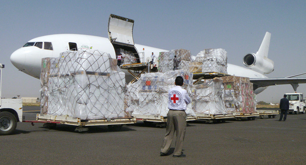 UN plane with humanitarian aid workers