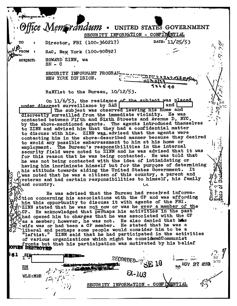 horward zinn fbi report