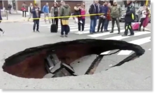 The sinkhole opened up in Rome on Wednesday