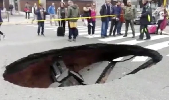 The sinkhole opened up in Rome on Wednesday