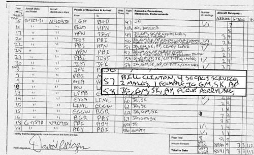 clinton epstein lolita express flight log
