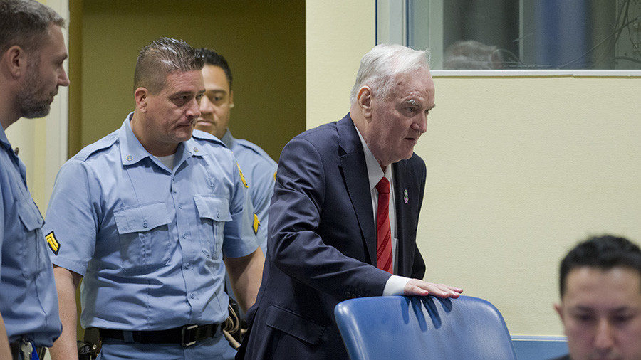 Former Bosnian Serb commander Ratko Mladic (R)  Peter Dejong / AFP