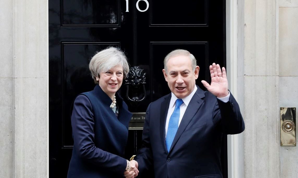Click to enlarge UK PM Theresa May and Israel PM Benjamin Netanyahu