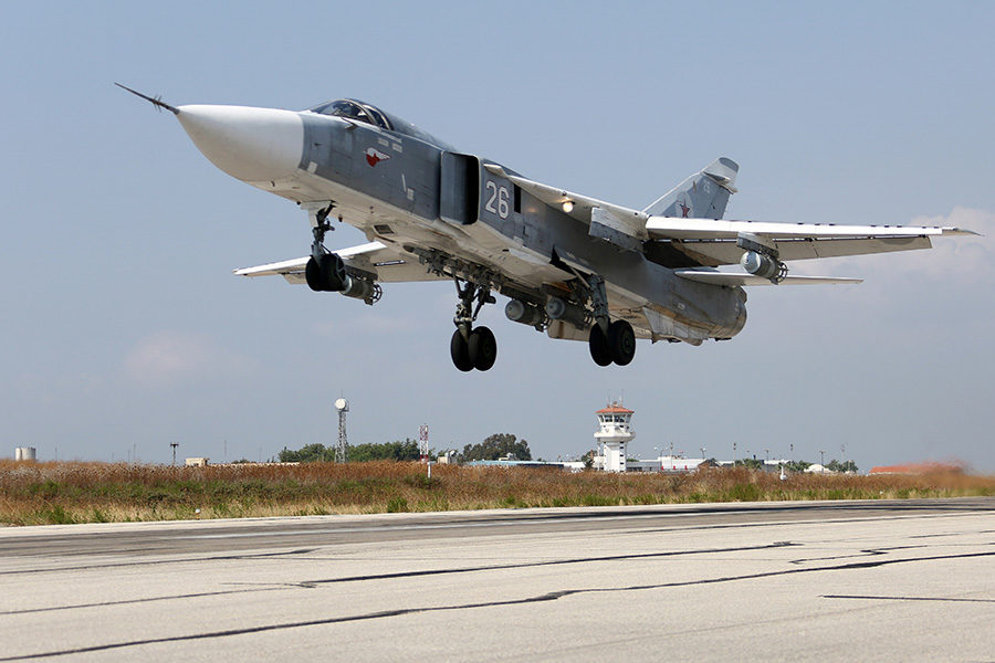 Click to enlarge Russian Air Force Sukhoi Su-24 Russian Air Force Sukhoi Su-24 at Latakia Air Base, Syria.