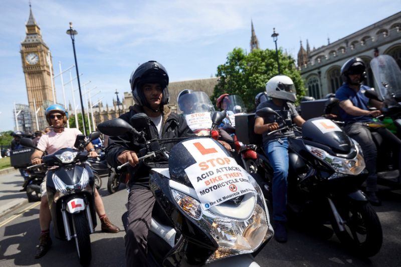 Delivery riders protest in London as the number of acid attacks continues to increase
