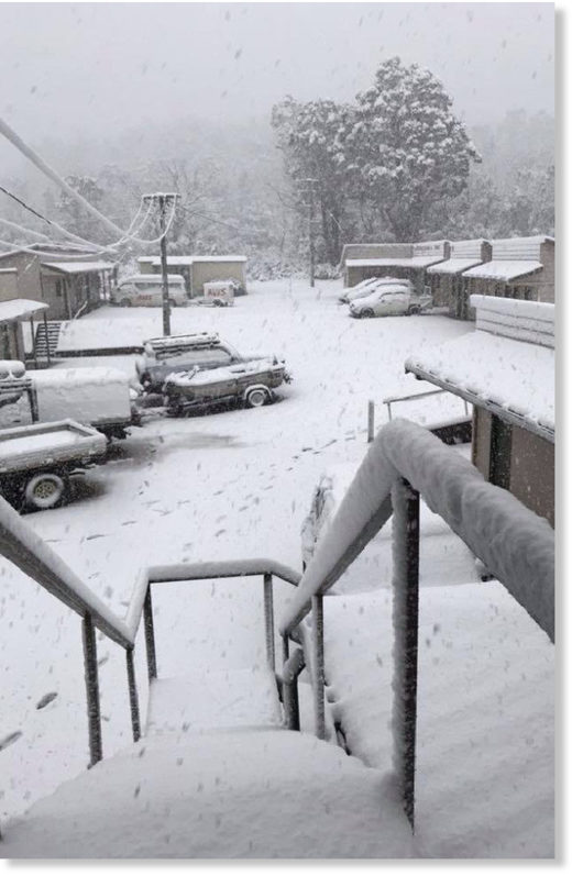 Snowy weather at the Great Lakes Hotel in the Tasmanian Highlands.