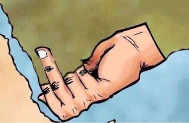 graphic finger over Yemen map