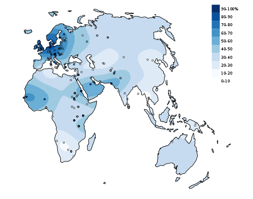 Click to enlarge Distributions of lactase persistence map