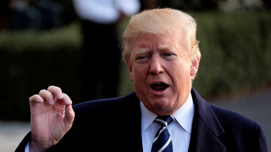 Click to enlarge U.S. President Trump speaks to reporters before departing the White House