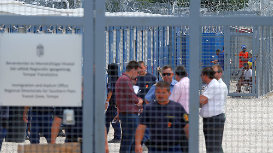 Click to enlarge Migrants wait in the transit zone Tompa, Hungary