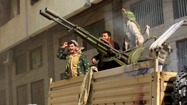 Click to enlarge Houthi fighters attacked and took control of Mr Saleh's home in central Sanaa on Monday