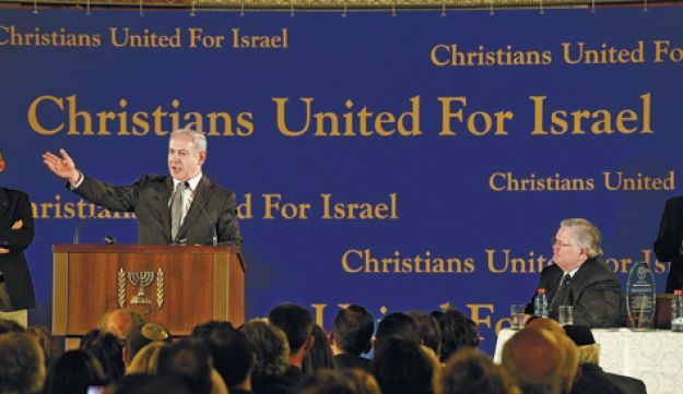 Prime Minister Benjamin Netanyahu speaks at the Evangelical Christian movement and a mission of approximately 800 members of Pastor John Hagee's Christians United for Israel (CUFI) organization, in Jerusalem on Sunday night MArch 18 2012.