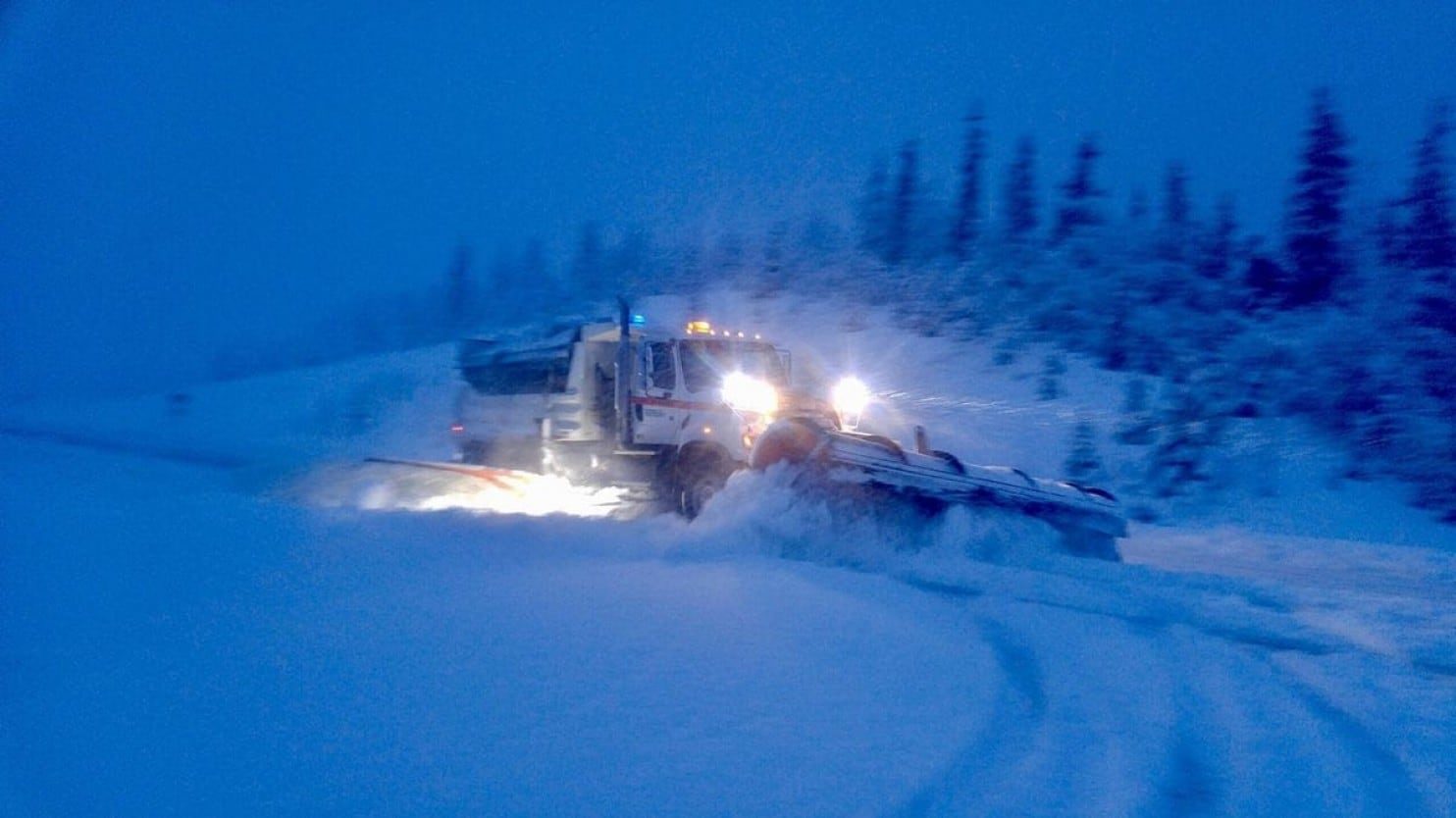 Click to enlarge Snowplows clearing the Richardson Highway near Thompson Pass, Alaska.