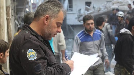 Click to enlarge Free Syrian Police White Helmets work together