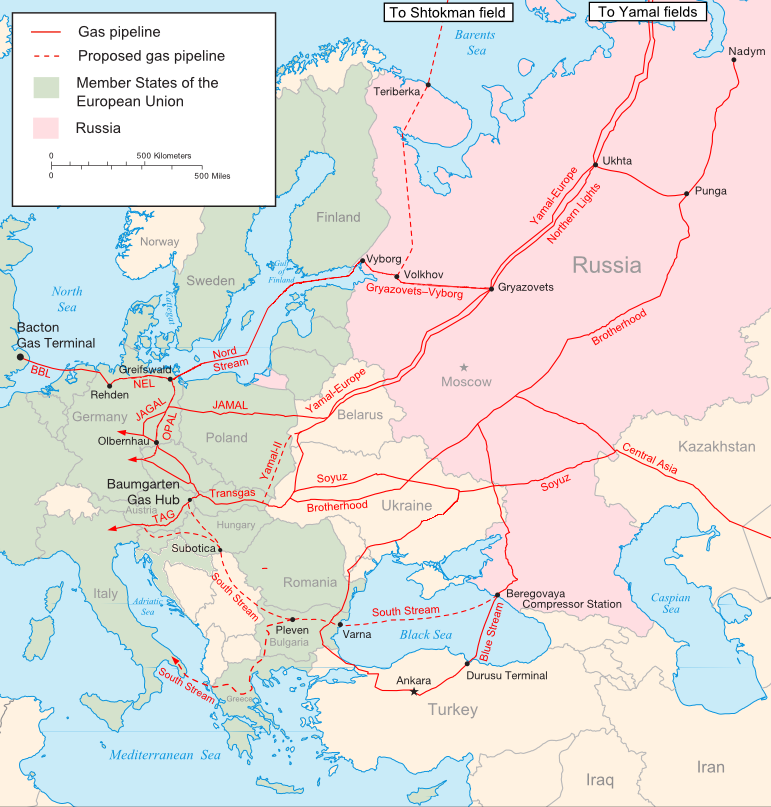 Russian gas pipelines Europe
