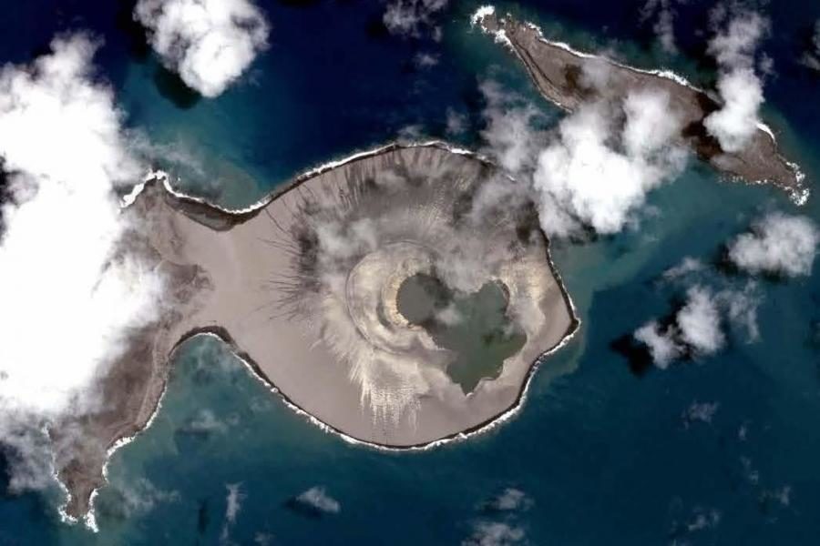 View from above the new Tongan island, which formed after a submarine eruption
