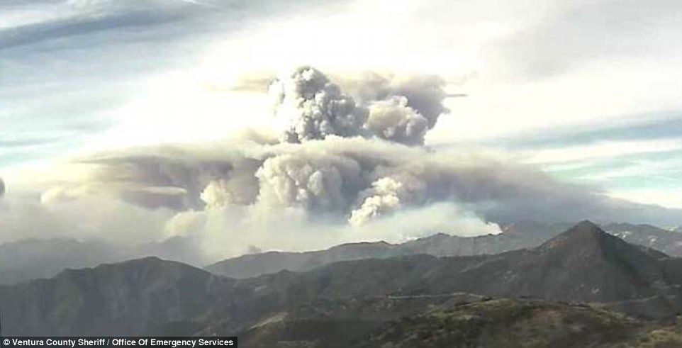 Click to enlarge The Thomas Fire looking toward Santa Barbara from Sisar Peak on Dec. 10, 2017.