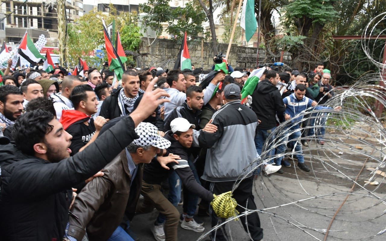 Protestors Palestine US embassy Beirut