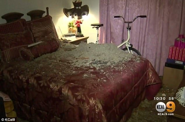 Click to enlarge Ice crashes into San Bernadino home