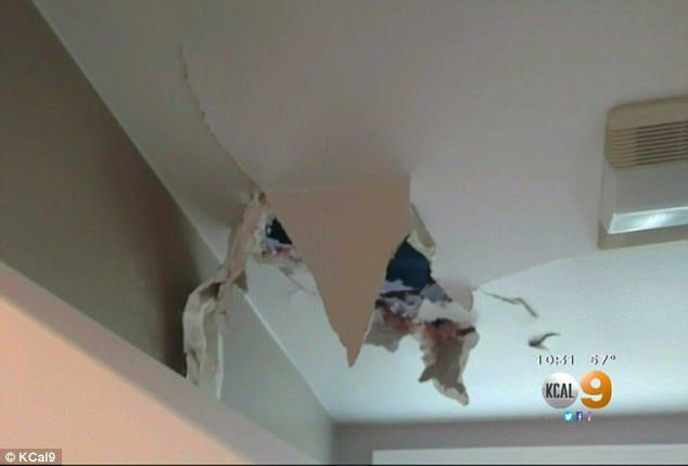 Click to enlarge Drywall damage from falling ice