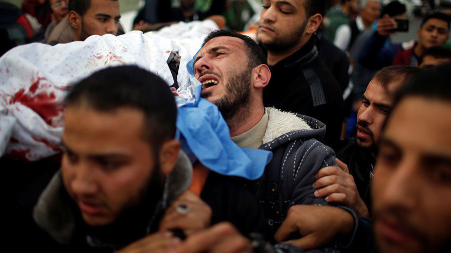 Palestinian Islamic Jihad militant during his funeral in Gaza City