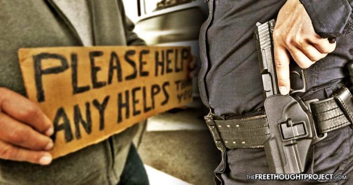 Click to enlarge panhandler with cop