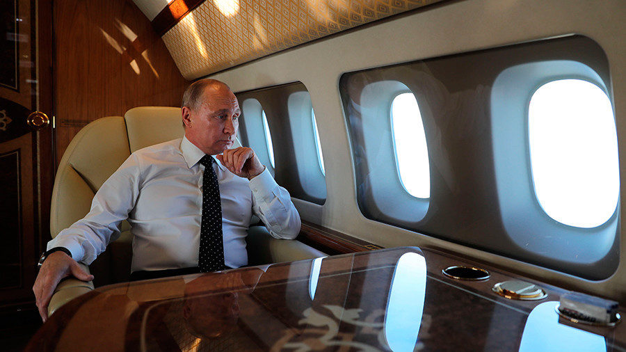 December 11, 2017. President of Russia Vladimir Putin on board a presidential aircraft bound for the Khmeimim Air Base in Syria