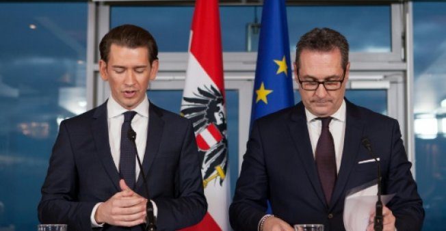 Future Austrian Chancellor Sebastian Kurz (L) of the conservative People's Party (OeVP) and incoming vice-chancellor Heinz-Christian Strache of the far-right Freedom Party (FPOe) struck a deal to form a coalition government on Friday VIENNA