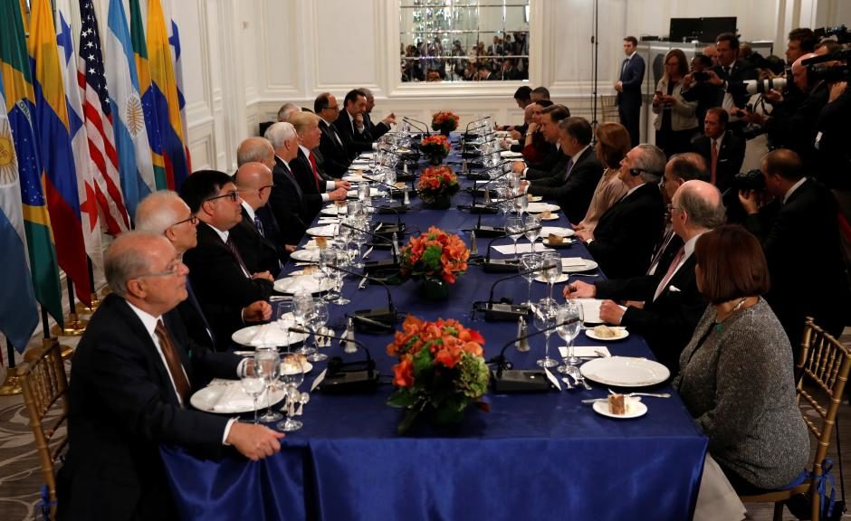 Click to enlarge US President Donald Trump attends a working dinner with Latin American leaders in New York
