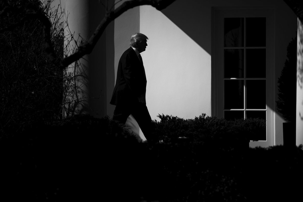 Click to enlarge Trump walking in shadows