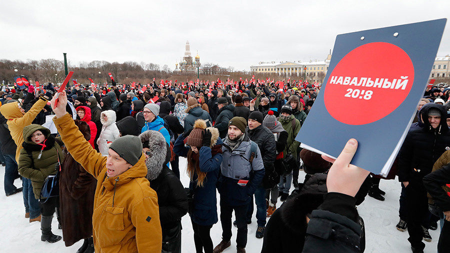 Supporters of Russian opposition leader Aleksey Navalny in St Petersburg on December 24, 2017