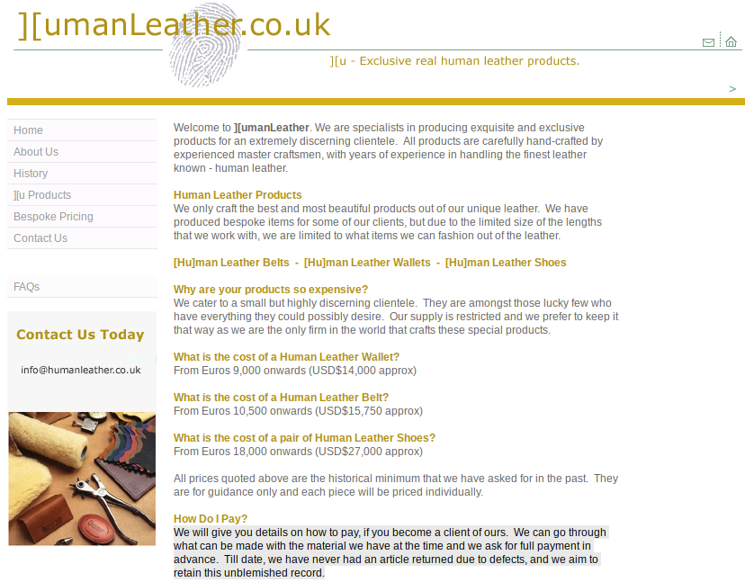 Click to enlarge Human Leather Website