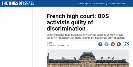 Times of Israel BDS discrimination